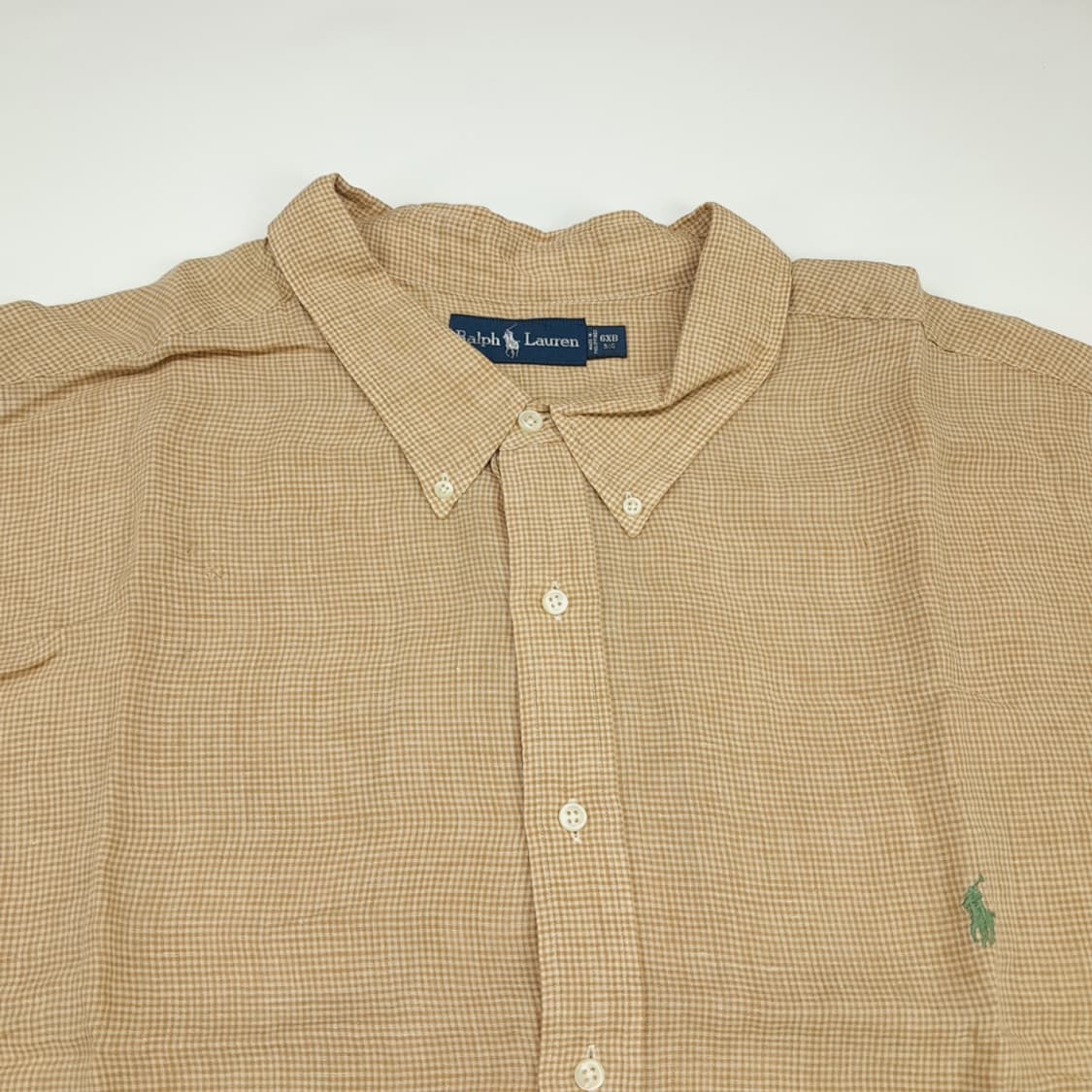 Cq675 6XL Big 폴로 랄프로렌 브라운 체크 린넨 반팔 셔츠 남방 상품이미지2