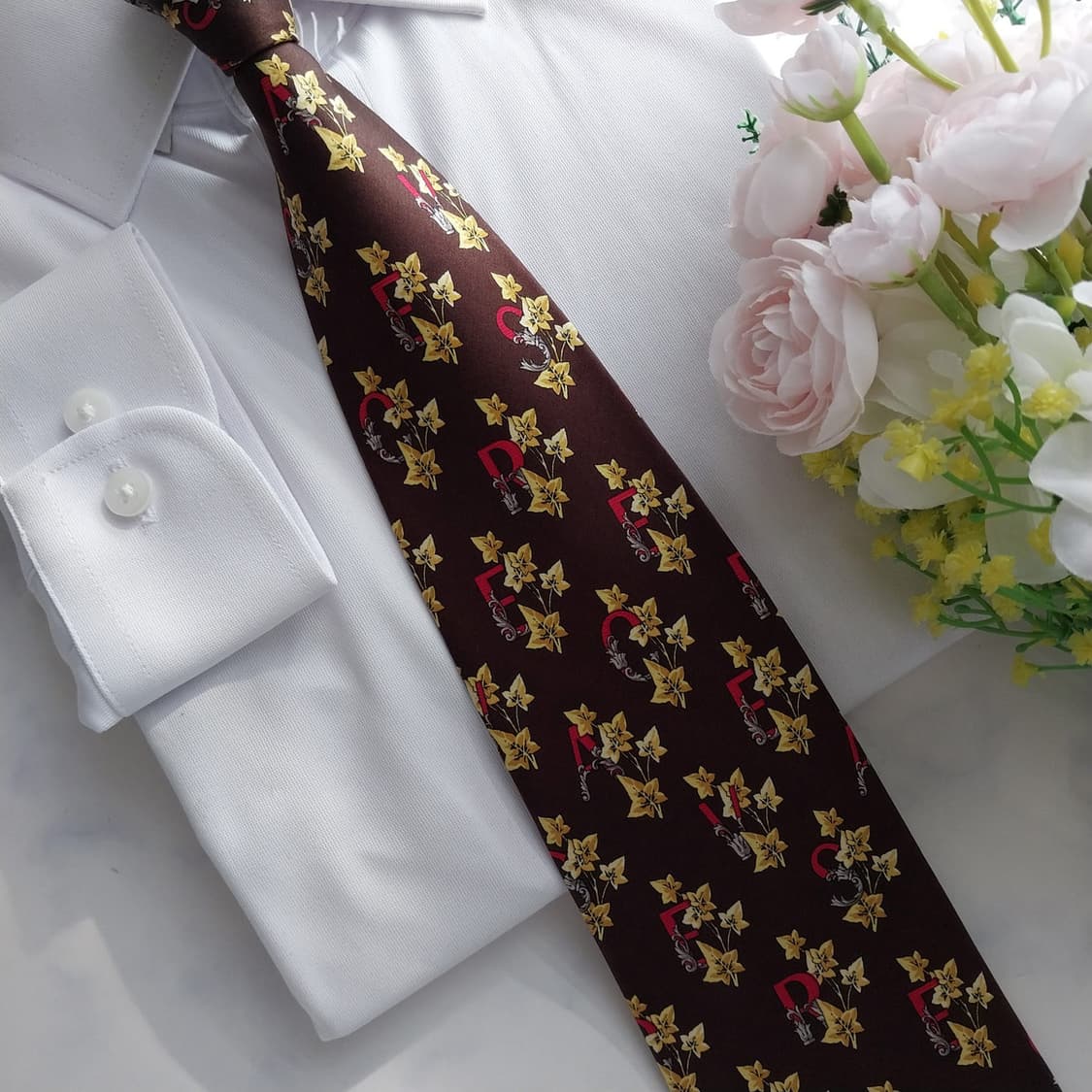 베르사체 실크 브라운 플라워 패턴 넥타이 9.7cm A+등급  K1262 상품이미지8