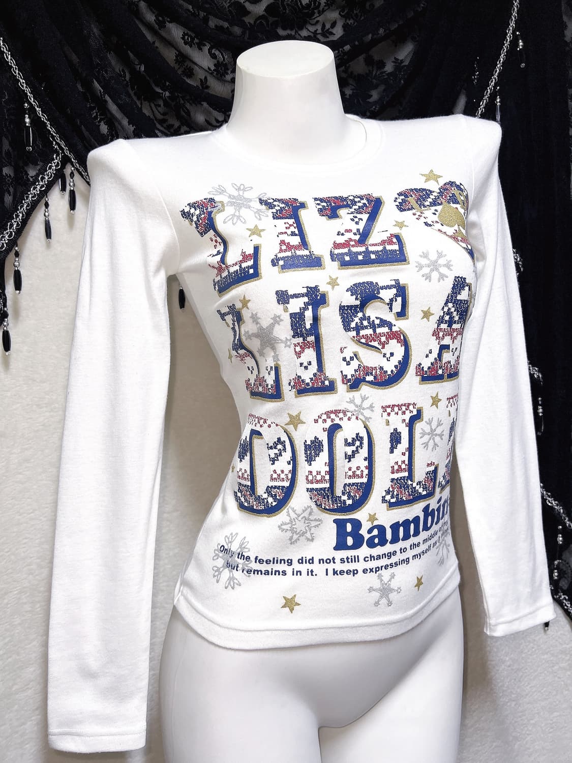 리즈리사돌 헤이세이 키치 갸루 레터링 글리터 프린팅 긴팔탑 핀터 펑크 상품이미지2