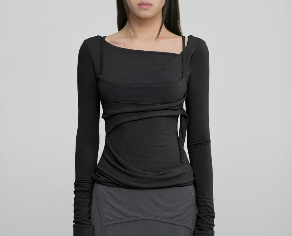 플레어업 레이어드 뷔스티에 롱슬리브 블랙 상품이미지1