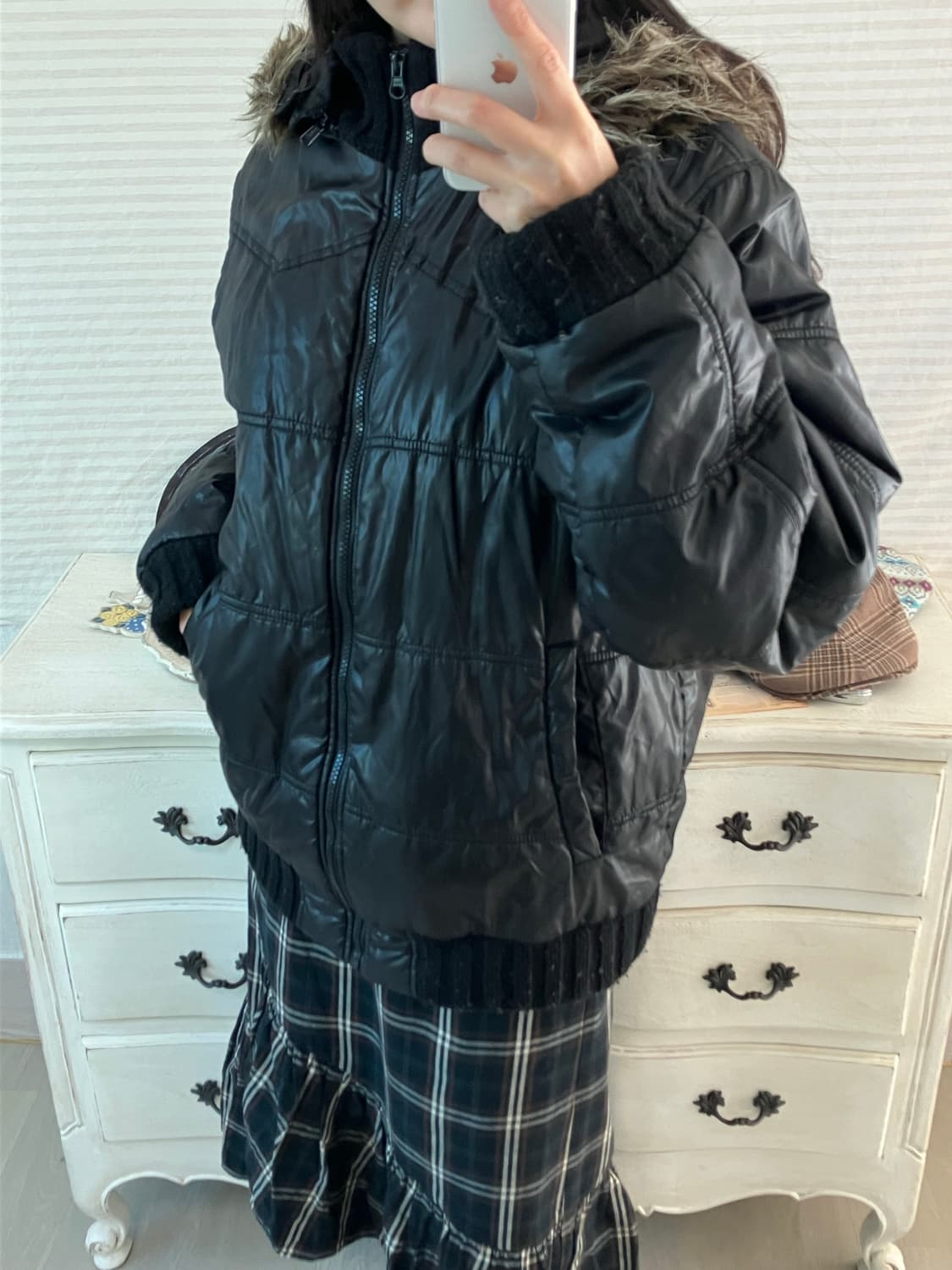 jpn vintage 블랙 무광 패딩 점퍼 y2k 스트릿 갸루 펑키 상품이미지5