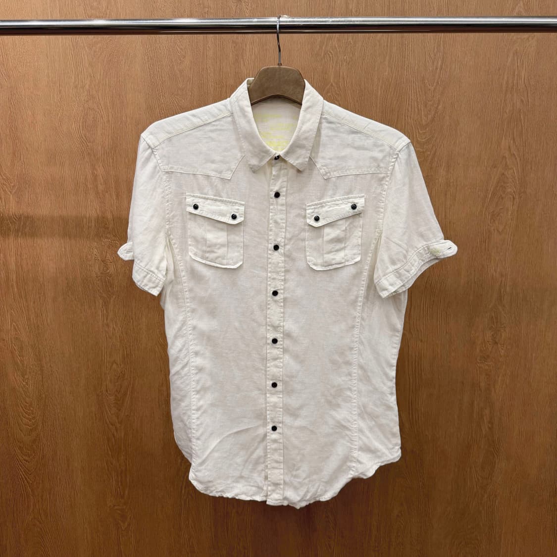 디젤 린넨 반팔 셔츠 웨스턴 요그 절개 더블 플랩 포켓 디테일 아이보리 상품이미지2