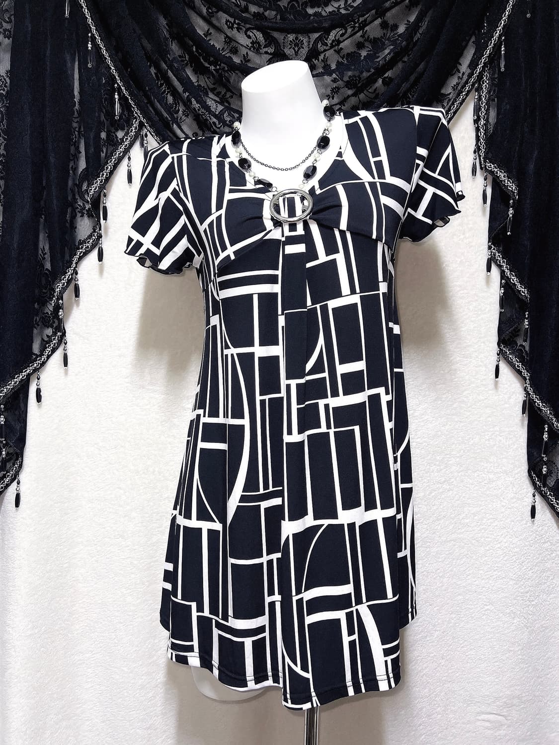 오네갸루 로맨틱 로걀 고스펑크 오링 패턴원피스 핀터 헤이세이 y2k 상품이미지3