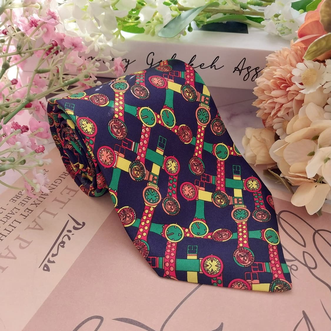 베네통 실크 네이비 워치 모티브 넥타이 9.3cm A+등급 K5149 상품이미지2