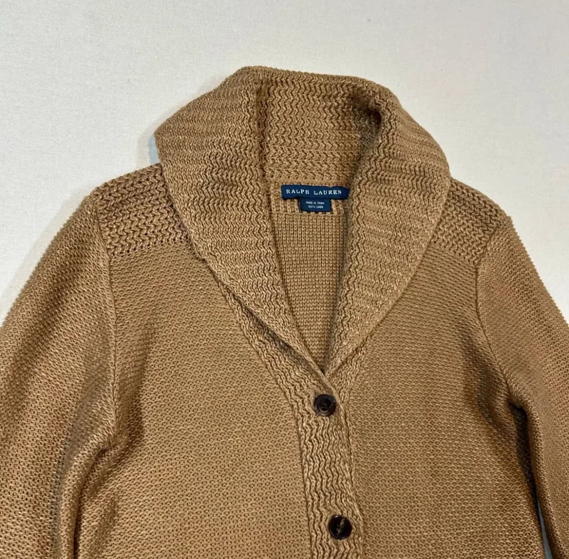 여S) 랄프로렌 브라운 린넨 숄카라 가디건 상품이미지3