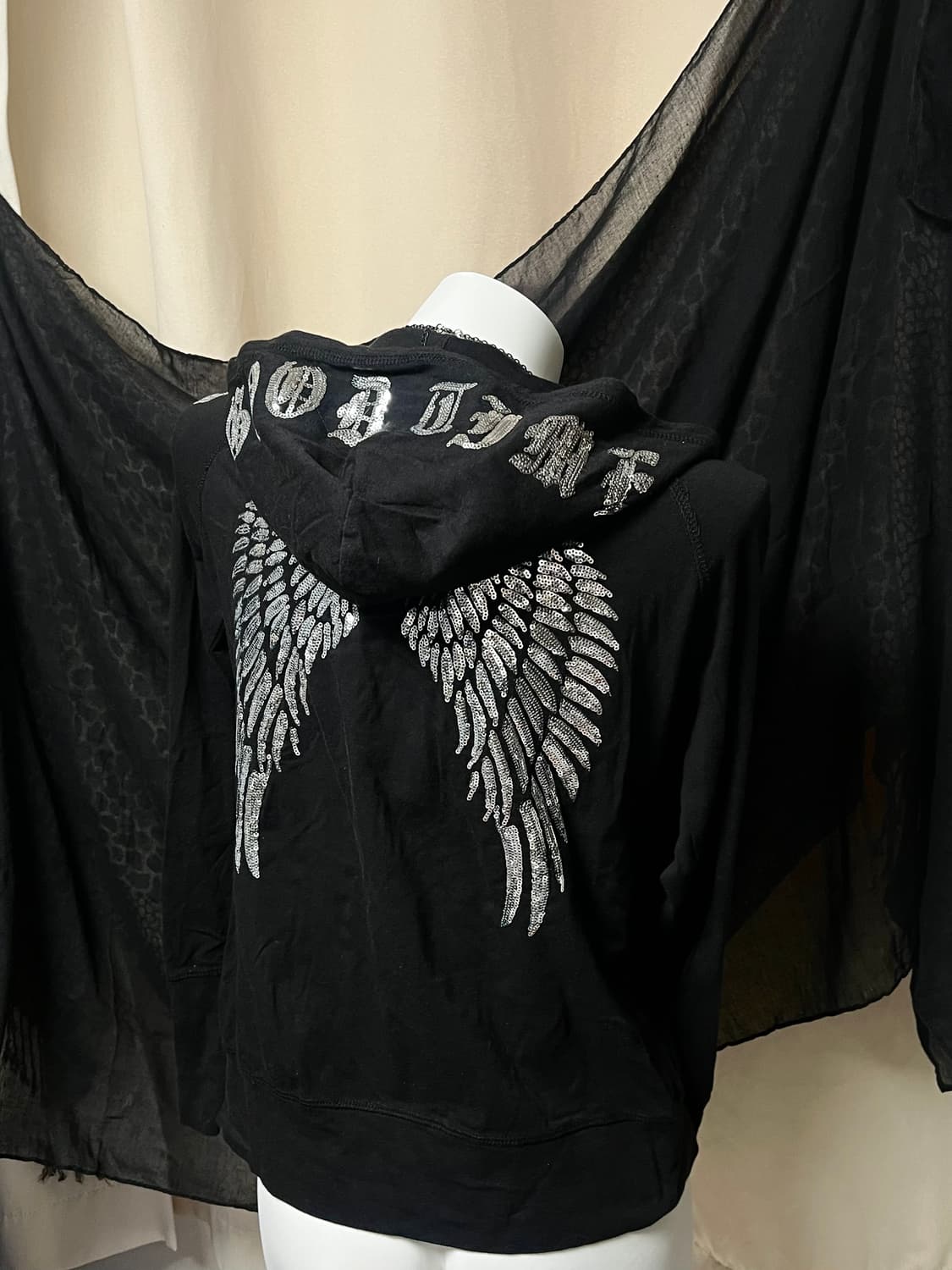 Punk wings lettering hooded zip-up M 상품이미지5