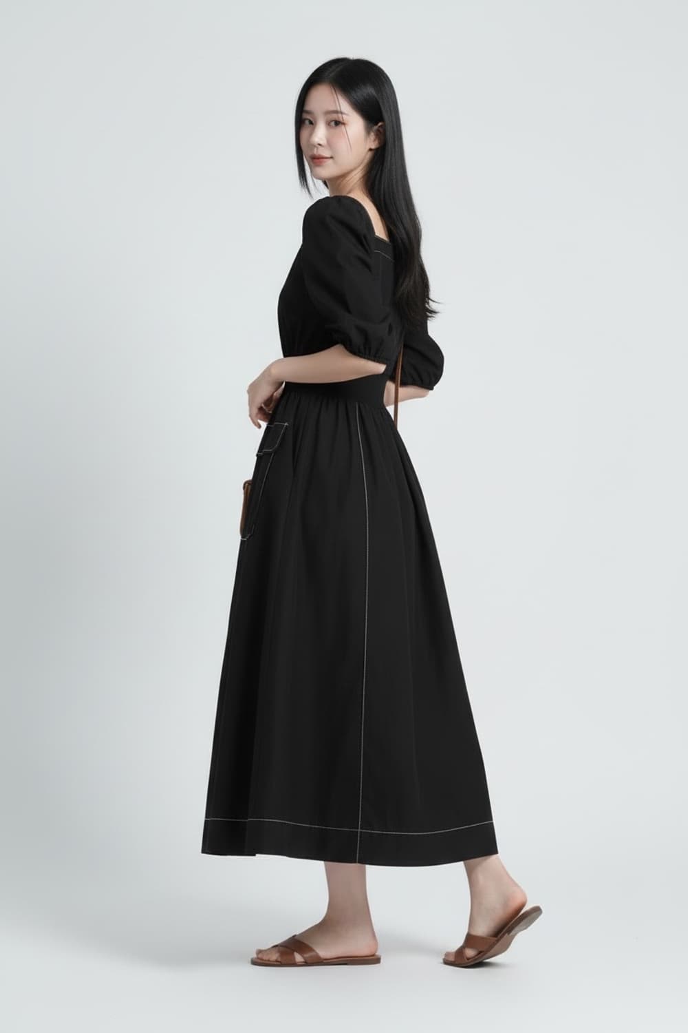 EGOIST 블랙 스티치 롱 원피스 55 상품이미지2