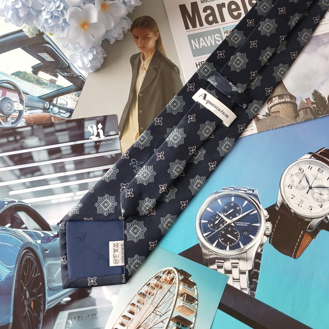 아쿠아스큐텀 실크 자카드 패턴 넥타이 9.6cm A등급 A19772
 상품이미지4