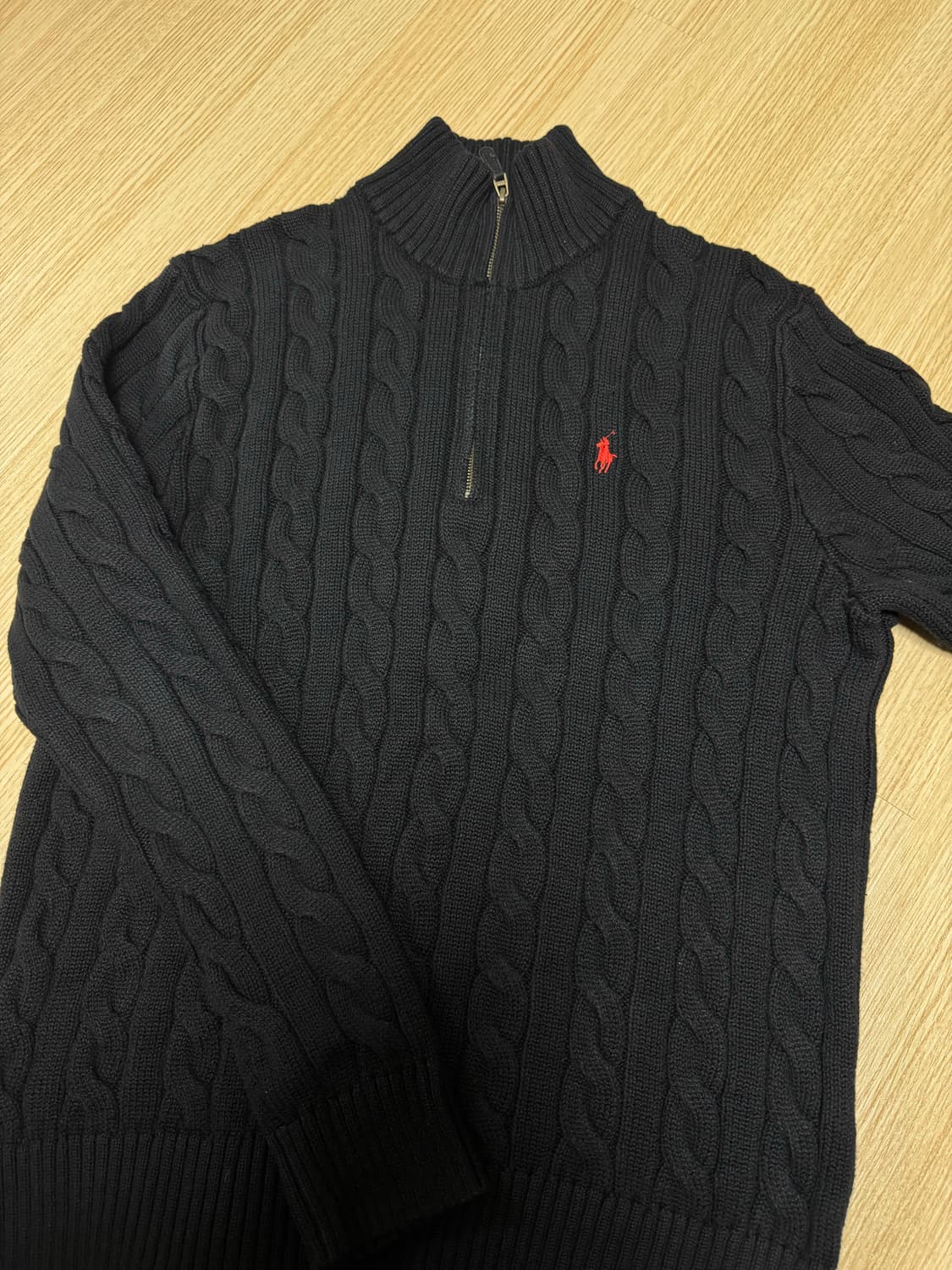[M] 폴로 케이블 니트 하프짚업 블랙 상품이미지1
