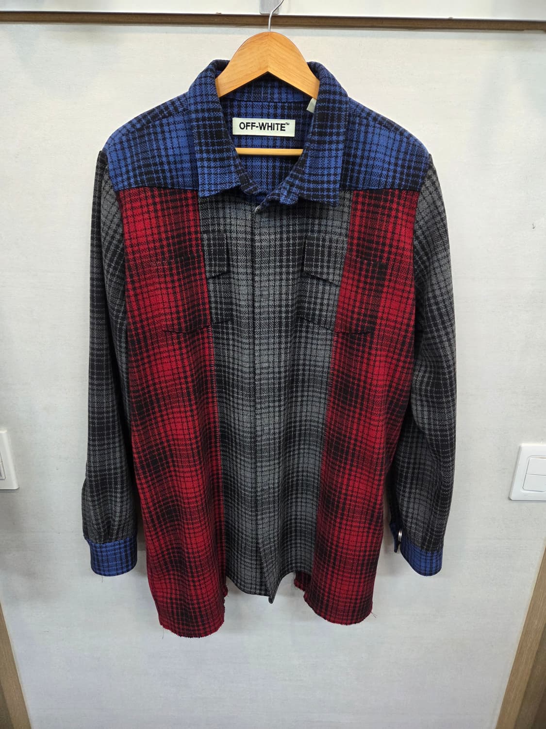 오프화이트 패치워크 플란넬 울 체크 셔츠자켓 L 상품이미지1