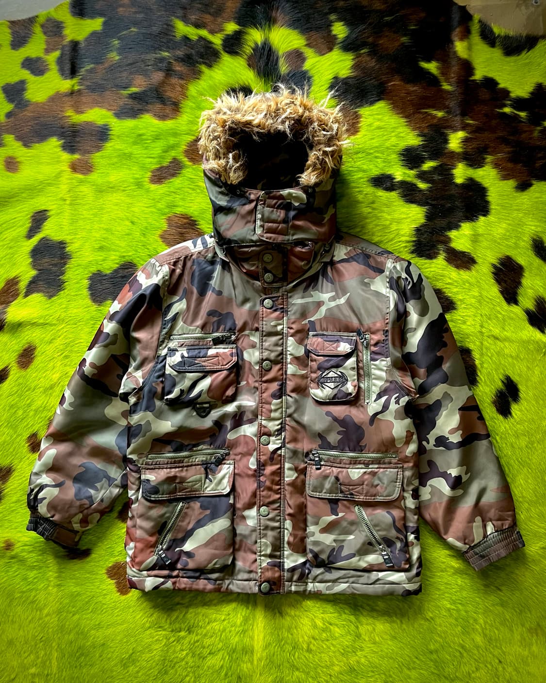 90-00s Vintage Y2K Camo Fur Hood Padding 상품이미지4