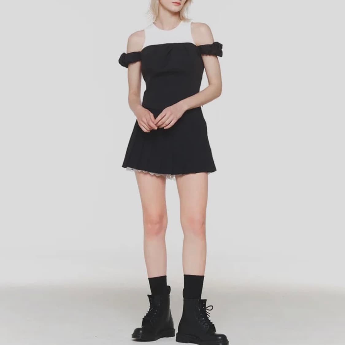 인스턴트펑크 레이스 플리츠 스커트 M 블랙 상품이미지2