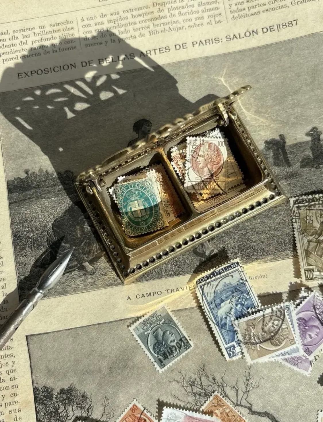 빈티지 아르누보 브라스 우표 홀더 케이스 상품이미지1