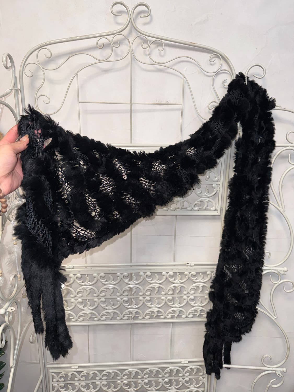 Black rabbit fur trimming net muffler 상품이미지2
