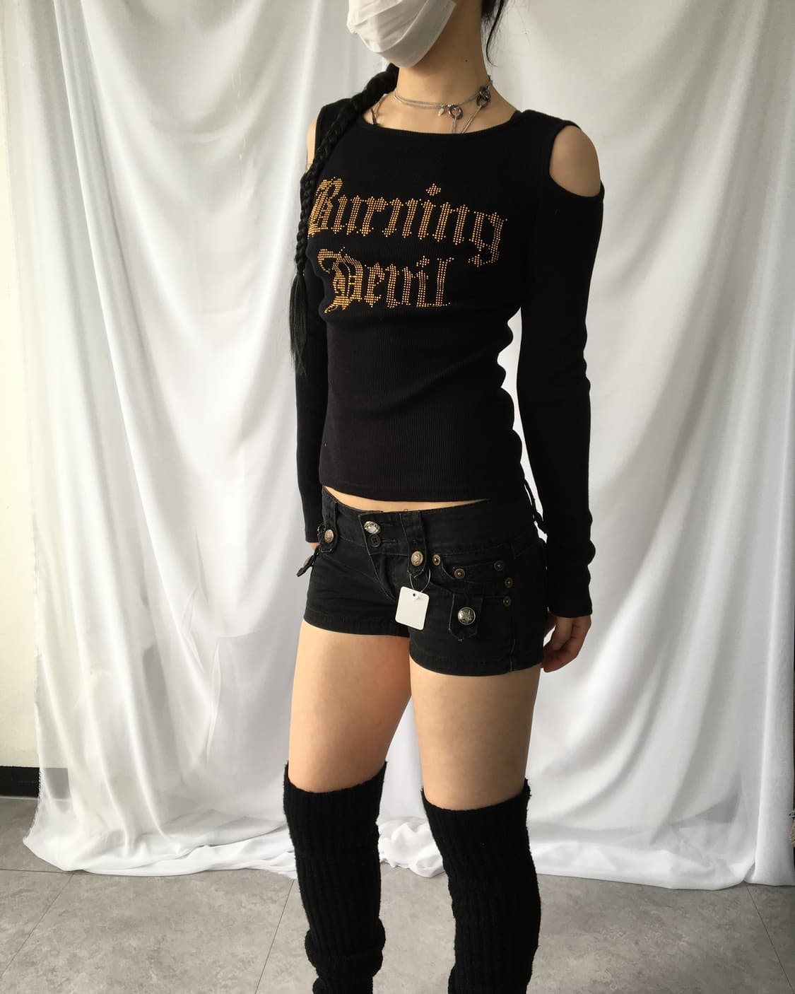 Cubic lettering cut off point ribbed sle 상품이미지5