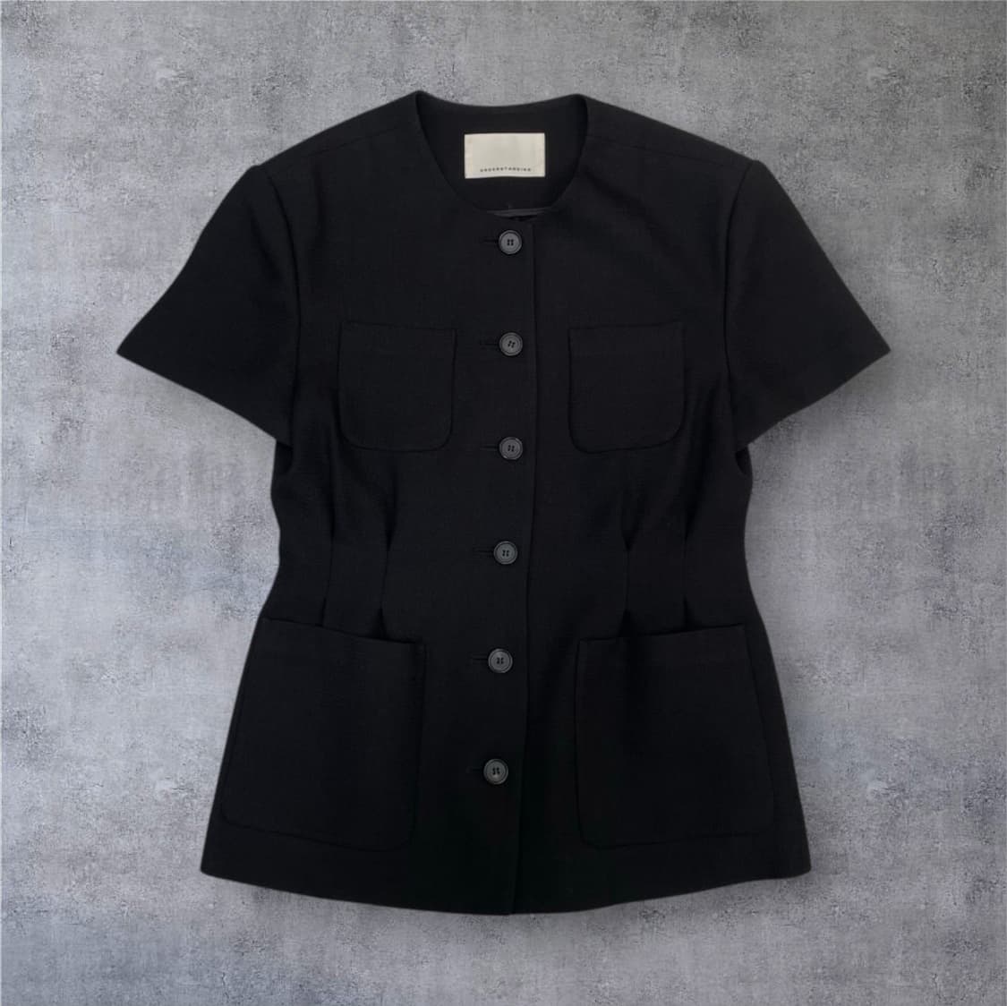 언더스탠딩 Understanding 블랙 노카라 슬림핏 반팔 자켓 S 상품이미지1