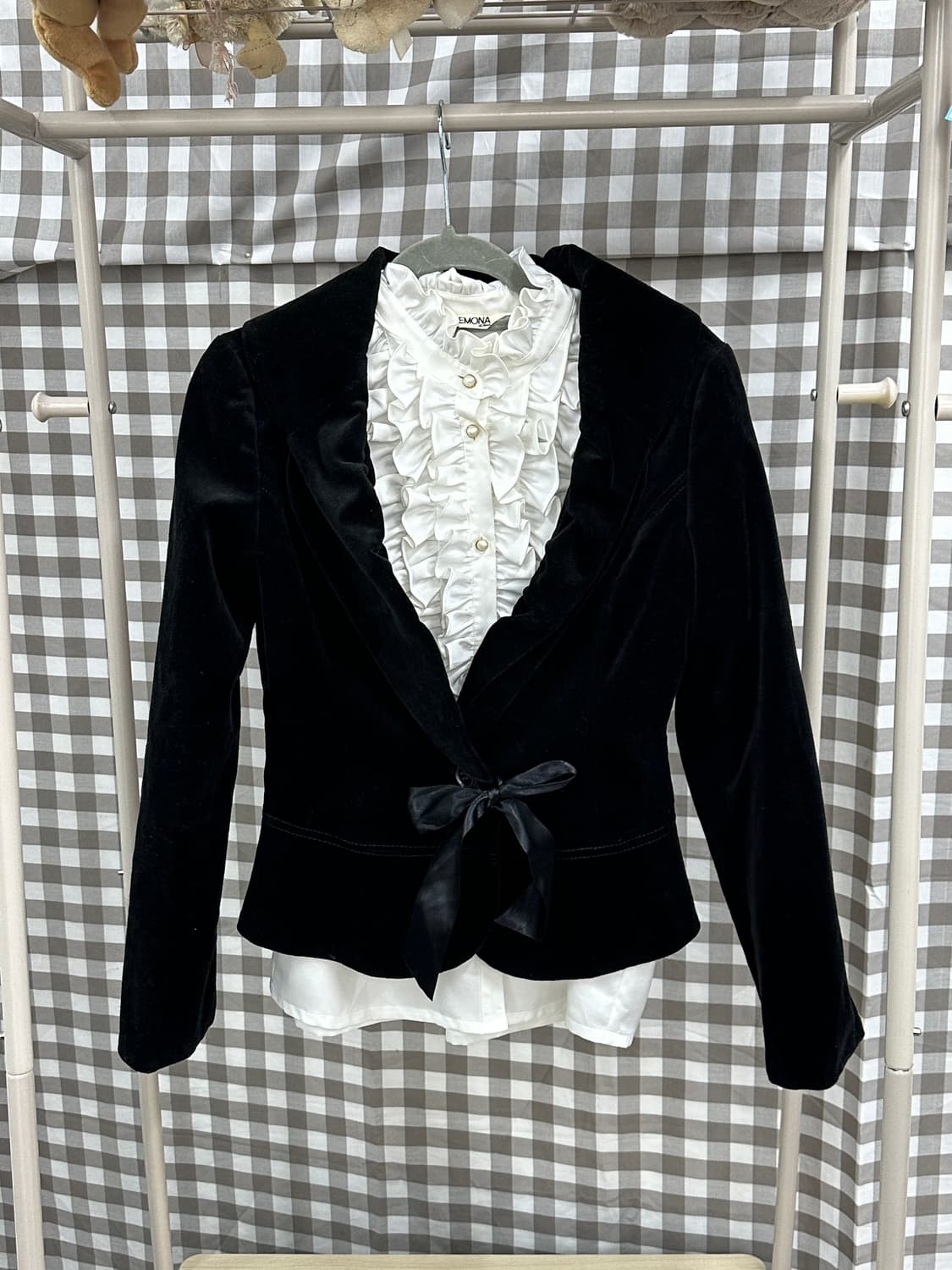 ♟️쇼콜라깔 양산형 벨벳 정장 코디세트♟️고딕풍 프릴 리본 캐캐체 로리 상품이미지2