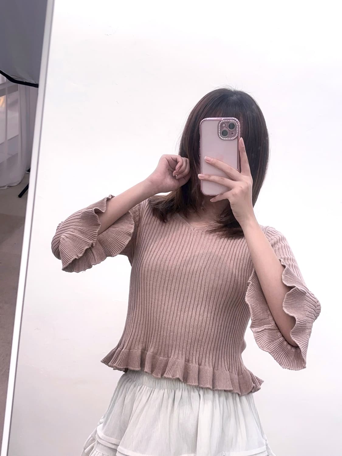 스나계 핑크 니트 프릴 블라우스 (착샷o) /걸리 스나 양산형 히메갸루 상품이미지2