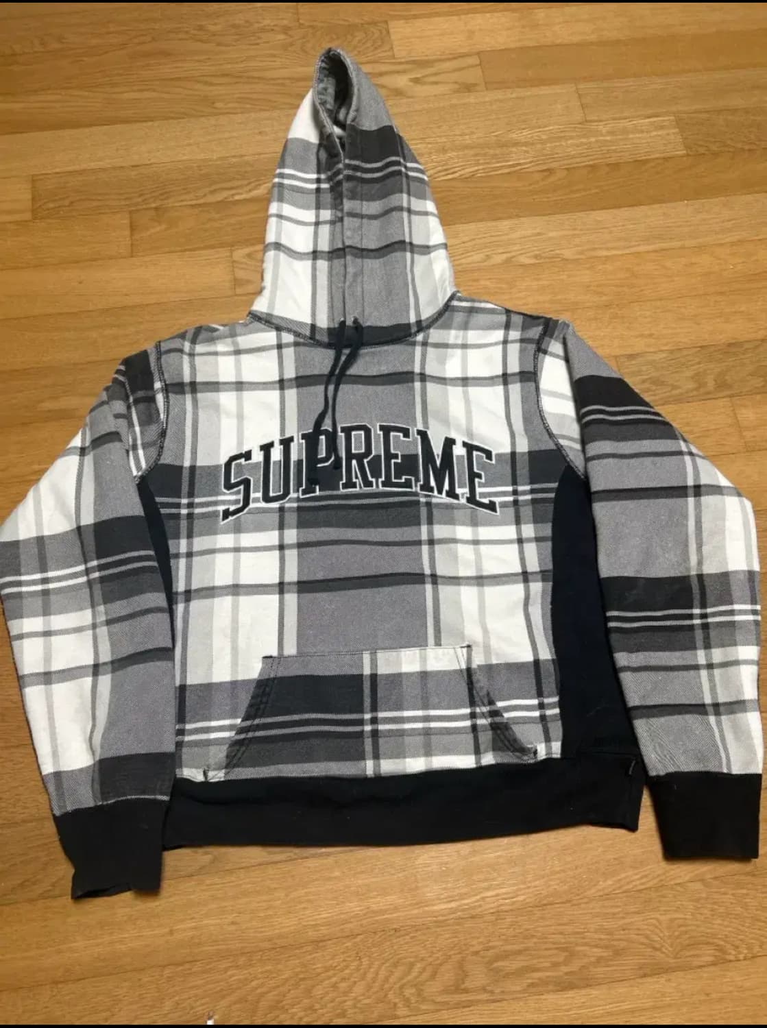 슈프림 체크 후드티 L  정품 상품이미지1