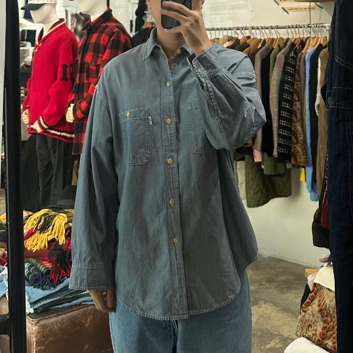 (착용컷) 90's 리바이스 워크 셔츠 (남성용 105) 상품이미지3