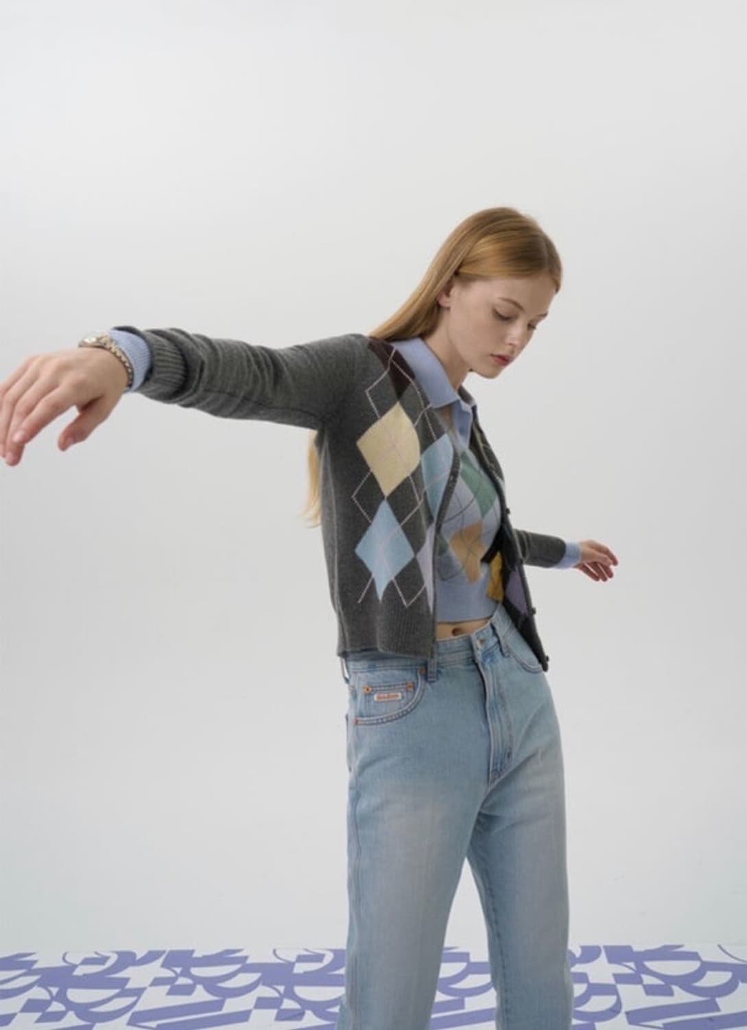 그로브 아가일 가디건 차콜 상품이미지3