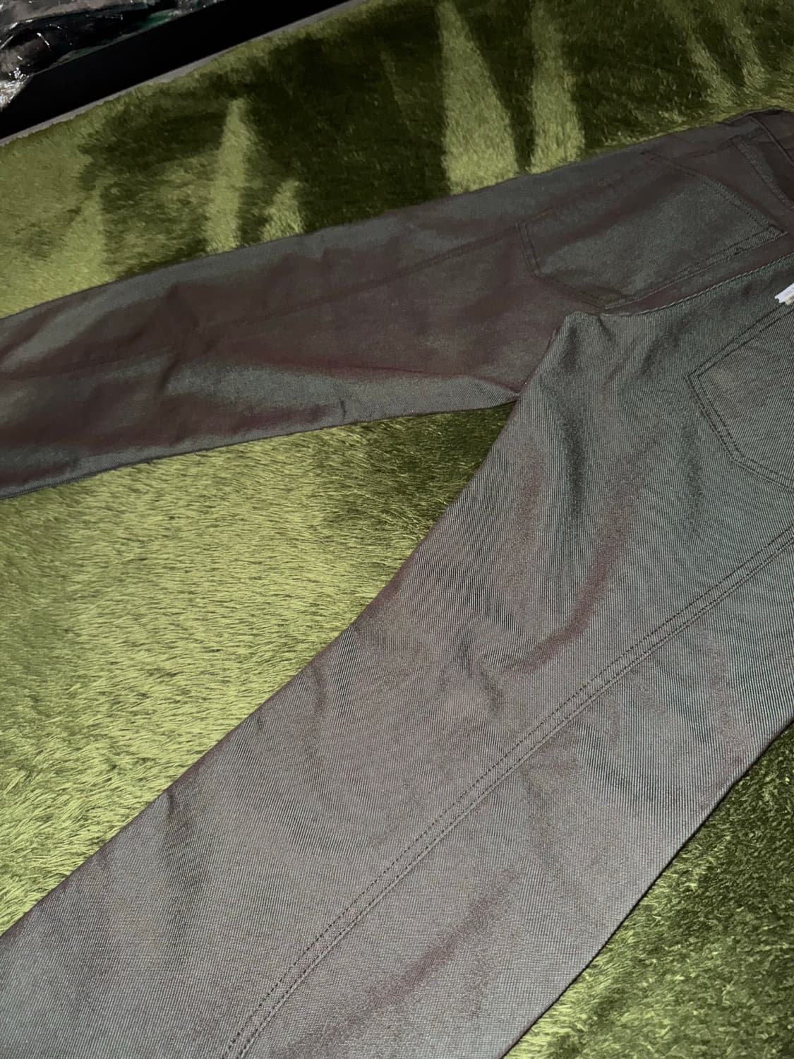 [S] 언어펙티드 22FW 루즈핏 트랙 데님 팬츠 그린 우드 상품이미지10