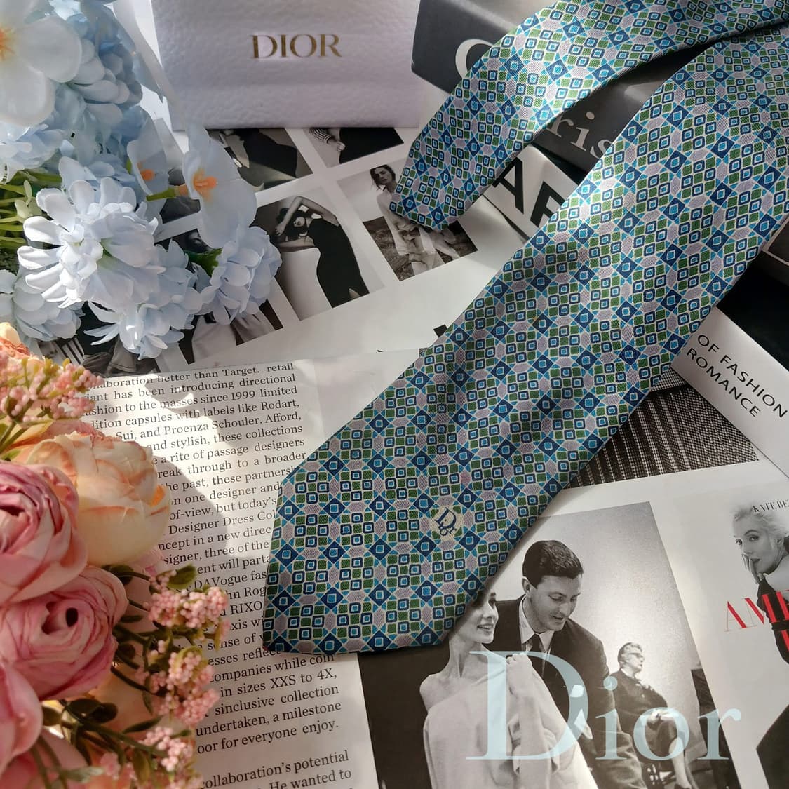 크리스찬 디올 실크 블루 기하학 패턴 넥타이 7.8cm B등급 E893 상품이미지1