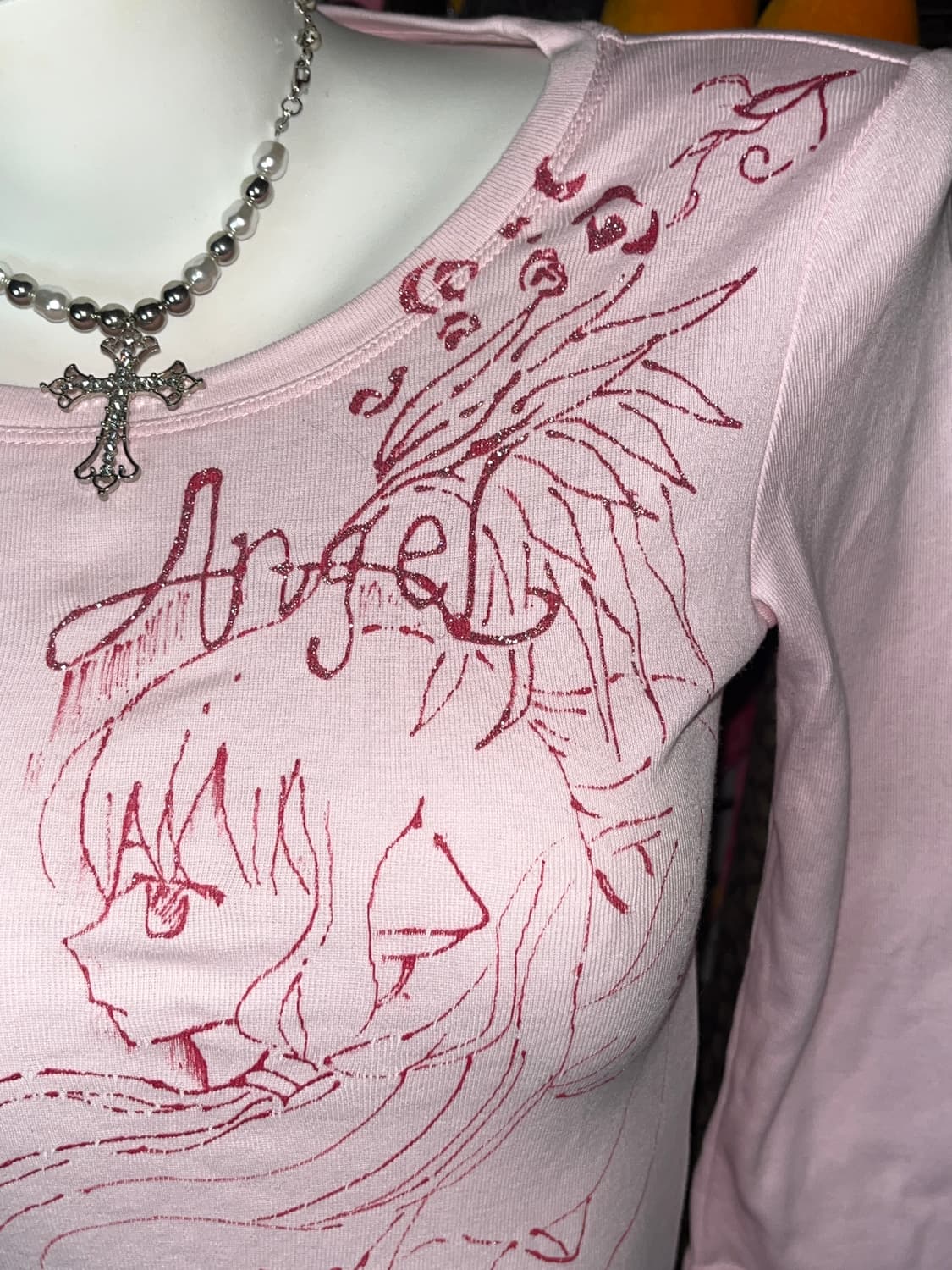 y2k 갸루 천사 글리터 커스텀 핑크탑 상품이미지2