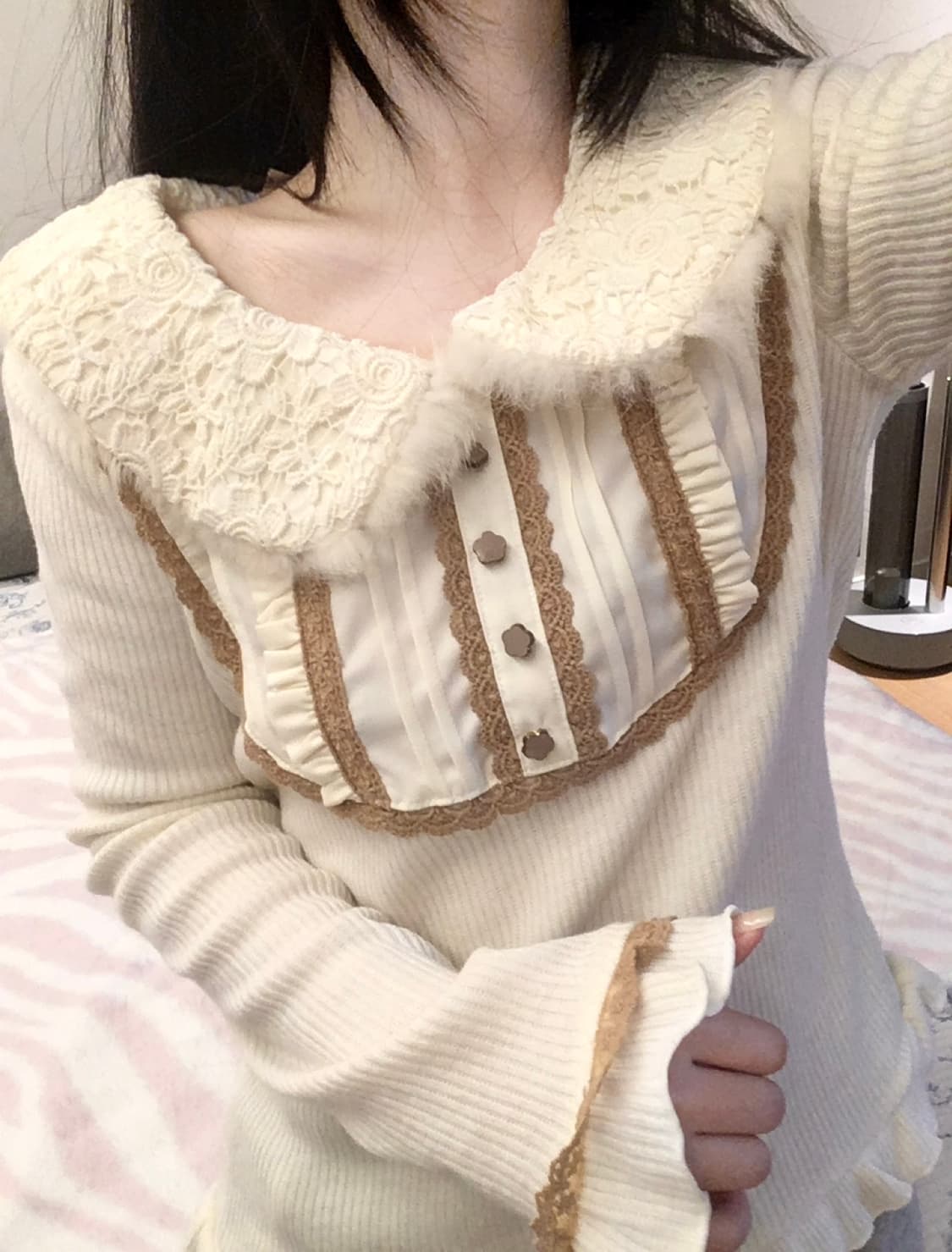 리즈리사 라떼갸루 로걀탑 큐롯 쿠키맛 핀터깔 블라우스 로리타 상품이미지3