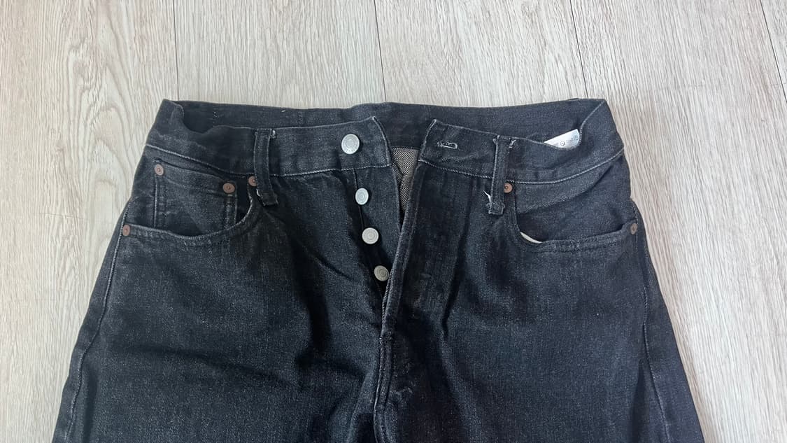 아웃스탠딩 30‘s 신치백 셀비지 와이드 블랙 데님 (30) 상품이미지3