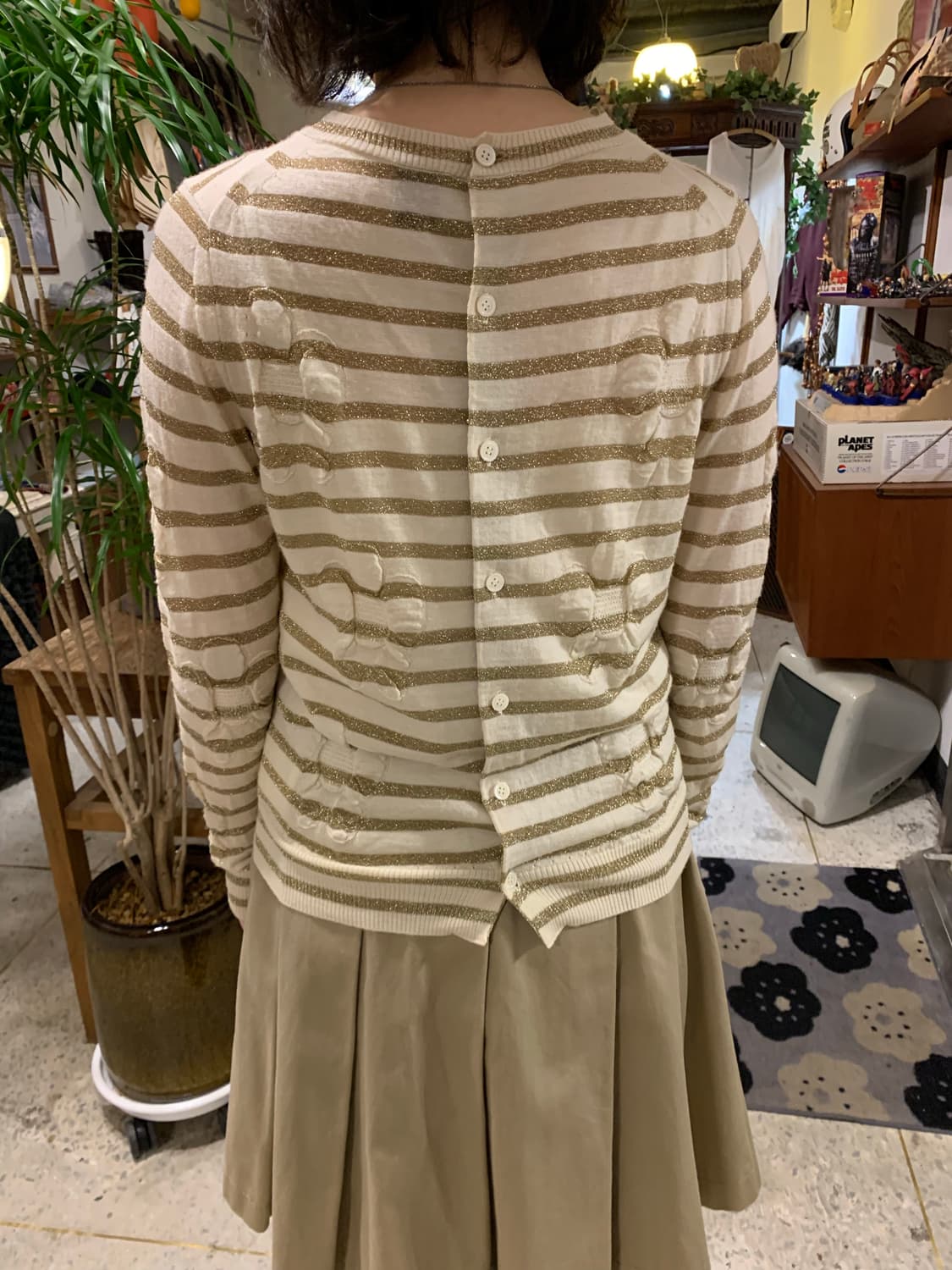 꼼데가르송 트리콧 투웨이 스트라이프 플라워 니트 가디건 상품이미지1