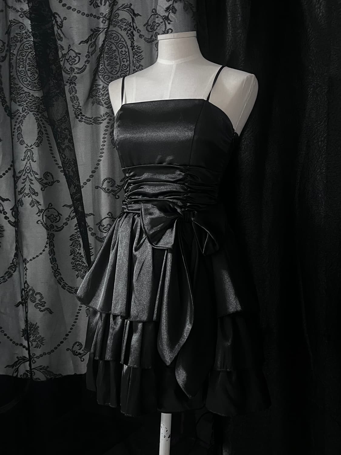 Black Satin Ribbon Cancan Party Dress 상품이미지3
