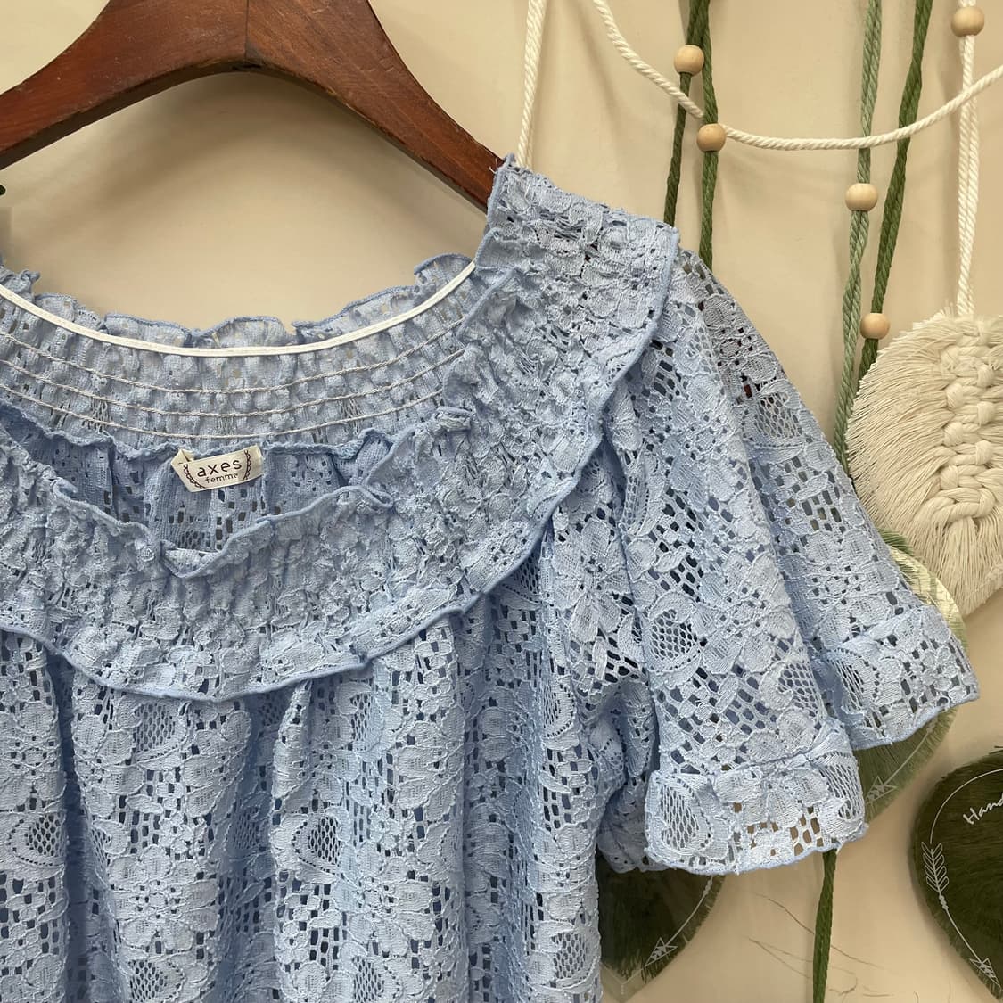 엑시즈팜 풀 레이스 하늘 반팔 블라우스 상품이미지2