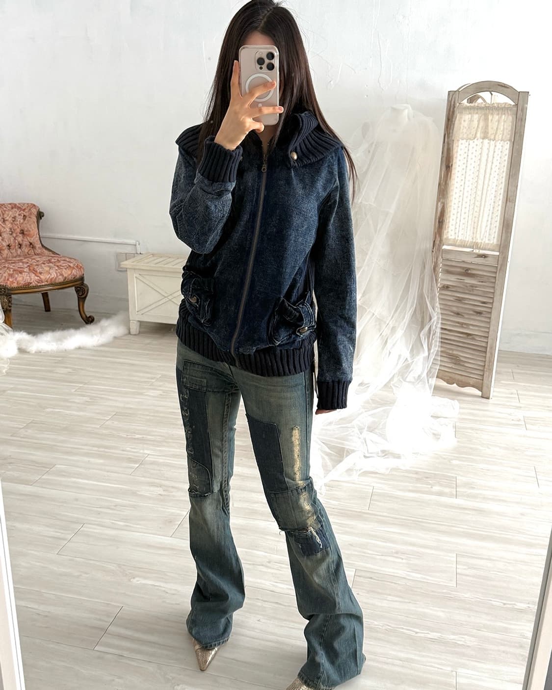 Joey Patchwork Bootcut Denim Pants 상품이미지10