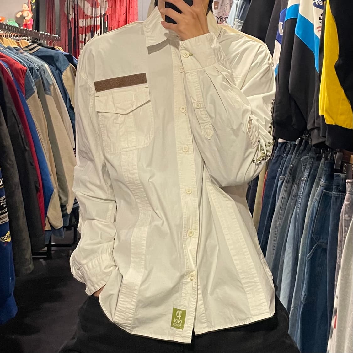 [IM] vtg 웨스턴 프린팅 화이트 셔츠 상품이미지1