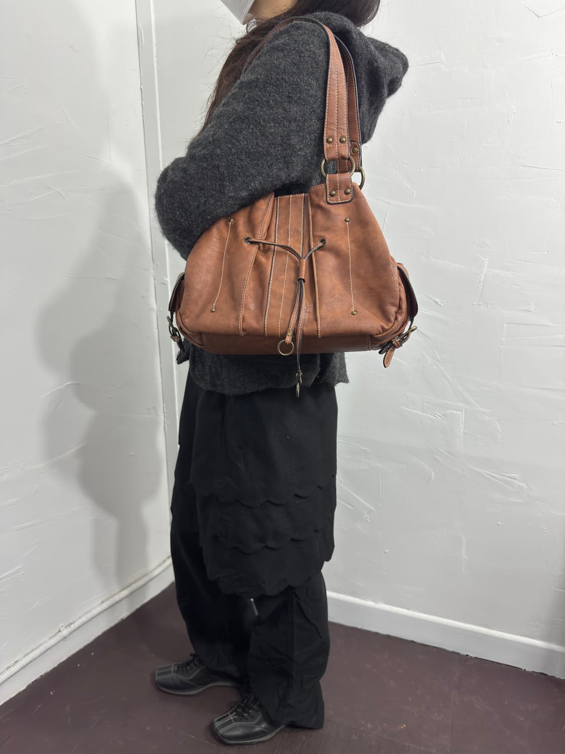 brown leather fringe pocketbag 상품이미지7