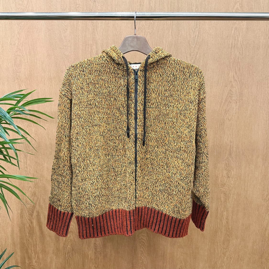 마르니 유니클로 후드 니트 집업 가디건 믹스 컬러 디테일 레귤러핏 옐로우 상품이미지1