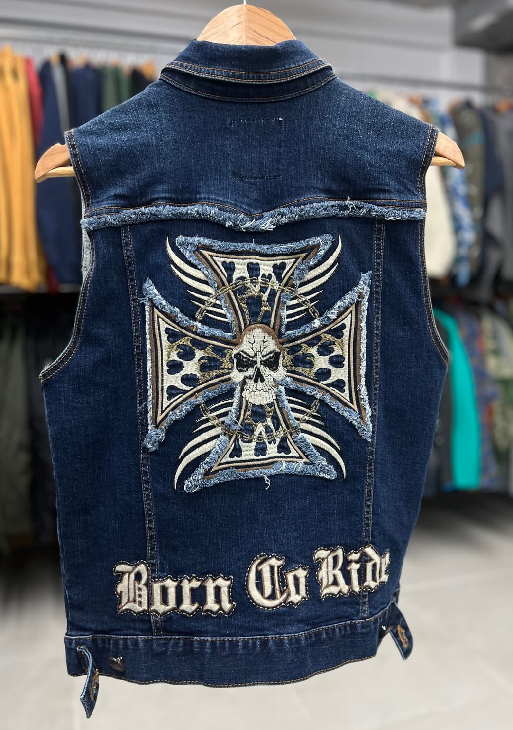 스컬 자수 데님조끼  상품이미지6