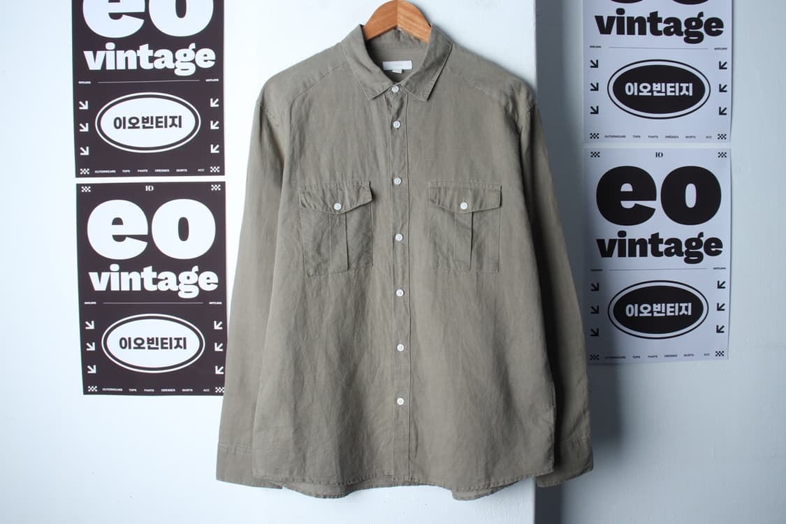 (L-XL) 데이 셔츠 남방 포켓 카키 무지 린넨 마-H31999 상품이미지2