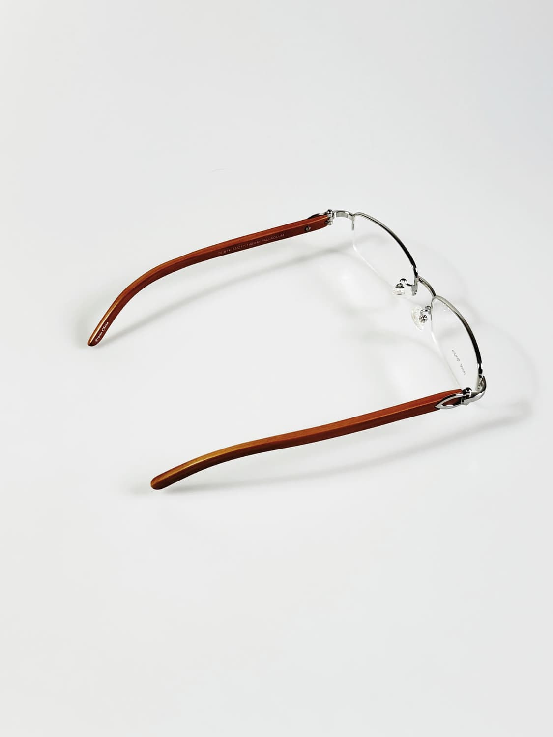 90s TOKIO 실버 메탈 반무테 스퀘어 우드템플 빈티지 안경 상품이미지5