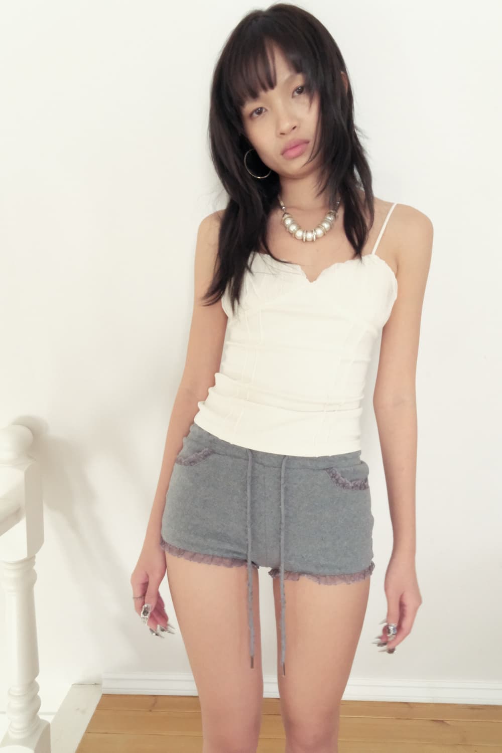 루즈슬립오버 losesleepover custard mesh top 크림 상품이미지2