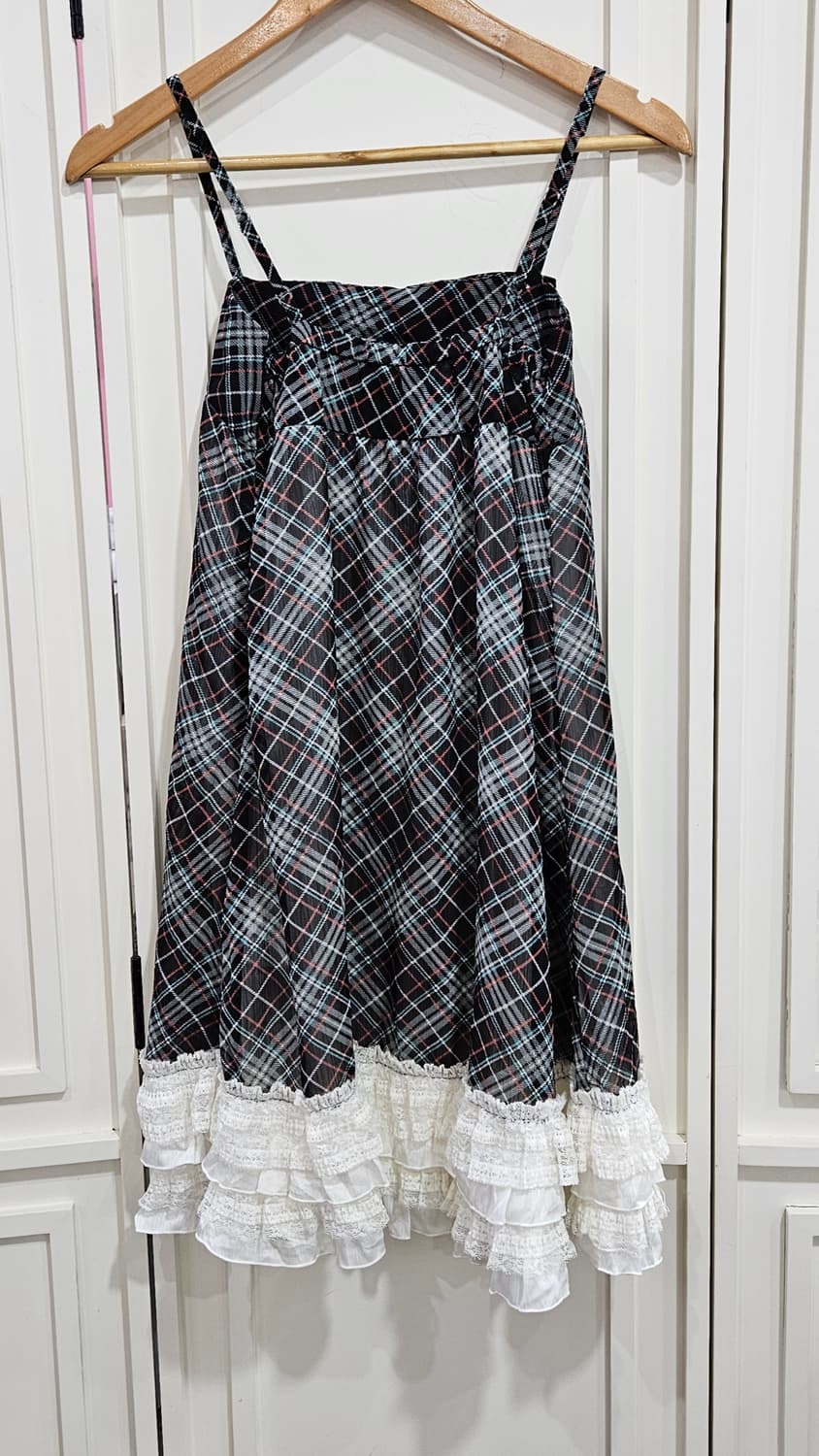 체크 리본 레이스 캐미 원피스 상품이미지6