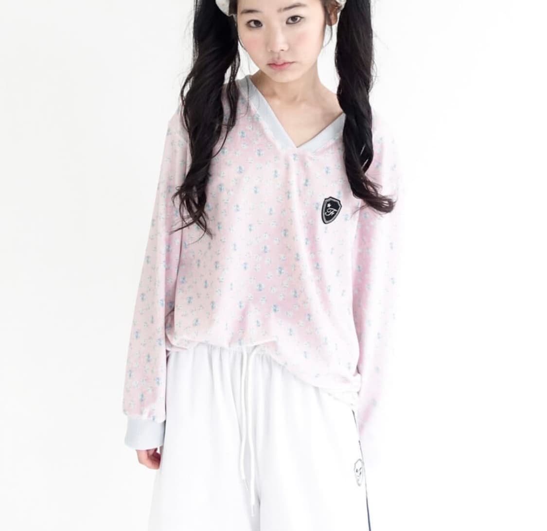샵페어리 V neck terry shirt 롱슬리브 브이넥 핑크 상품이미지1