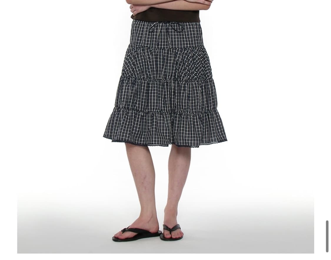 파르티멘토우먼- PWC 레이스 트림 티어드 미디 스커트_네이비 체크 상품이미지1