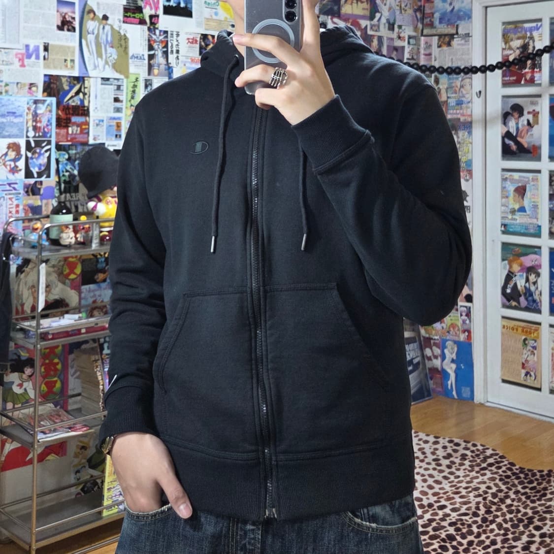 챔피온 블랙 C로고 자수 후드집업 상품이미지1