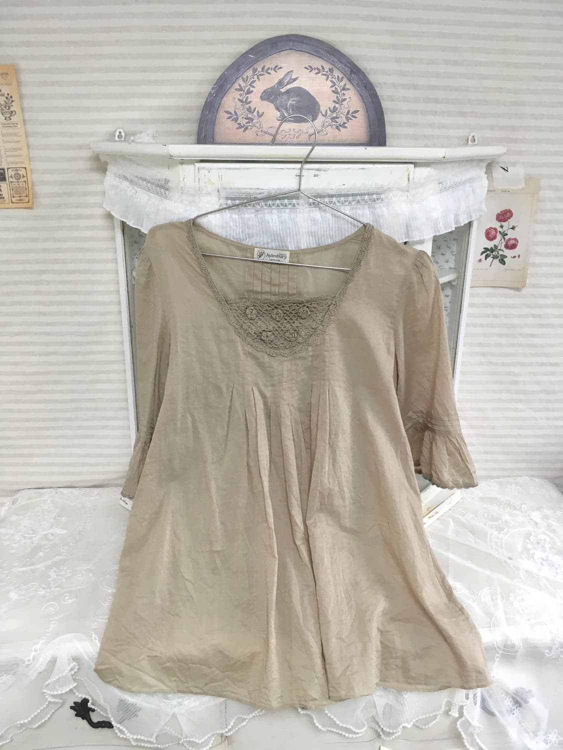 일본빈티지 브라운 모리 핀턱 크로셰 블라우스 상품이미지6