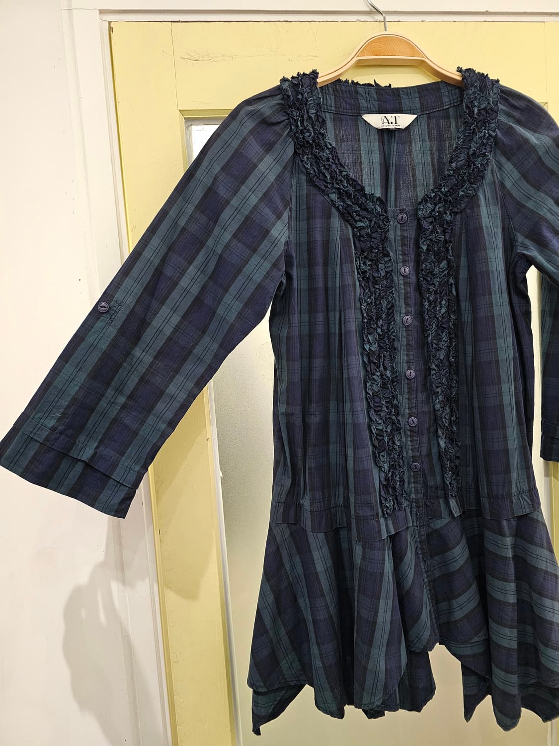 Japan 그린 체크 프릴 셔츠블라우스 상품이미지3