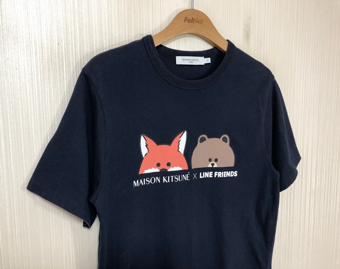 메종키츠네X라인프렌즈 페이스 프린트 티셔츠 S 상품이미지5
