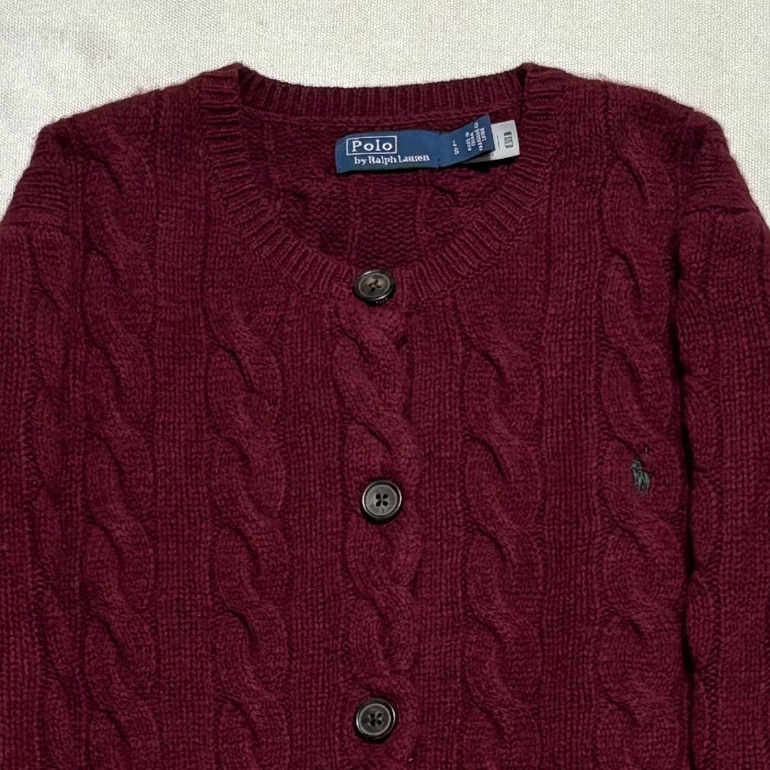 L 폴로랄프로렌 캐시미어 버건디 케이블 가디건 상품이미지1