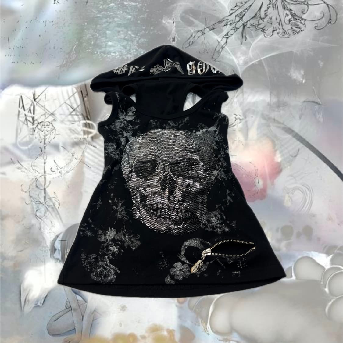 Punk Cubic Skull Hoodie sleeveless 상품이미지6